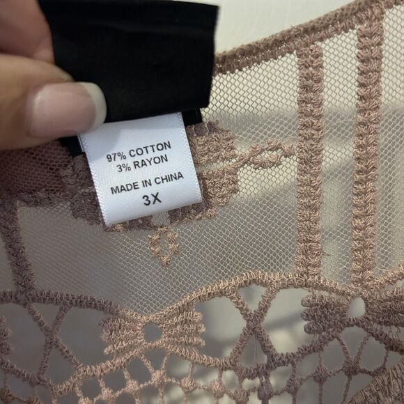 Bobeau Shirt Womens 3X Taupe Crochet Lace Sheer Tunic Cover Up Beach Boho Kimono - Picture 7 of 12